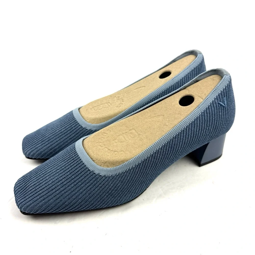 Vivaia Melody Chunky Heel 42 Blue Ash Square Toe Block Heel Stretch New 10.5